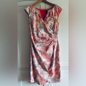 Adrianna Papell Dress Short Floral Pattern Coral Cocktail Sheath Size US 10